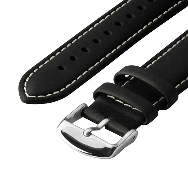 Archer Watch Straps Top Grain Leather Quick Release Watch Straps Black Natural White Thread 18mm