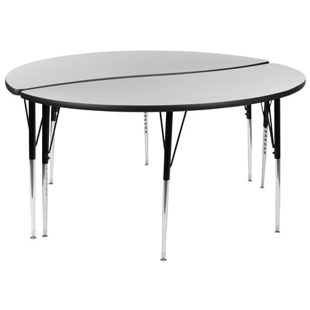 UPC: 0889142934493 | Flash Furniture Emmy 2 Piece Emmy 60 Circle Wave Flexible Grey Thermal Laminate Activity Table Set – Standard Height Adjustable Legs
