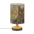 thumbnail image 2 of Cat Flowers Black Table Lamp USB Bedside Desk Nightstand Lamp Printed Gifts Small Lamp Wood Base for Bedroom Living Room Kids Room College Dorm, 2 of 7