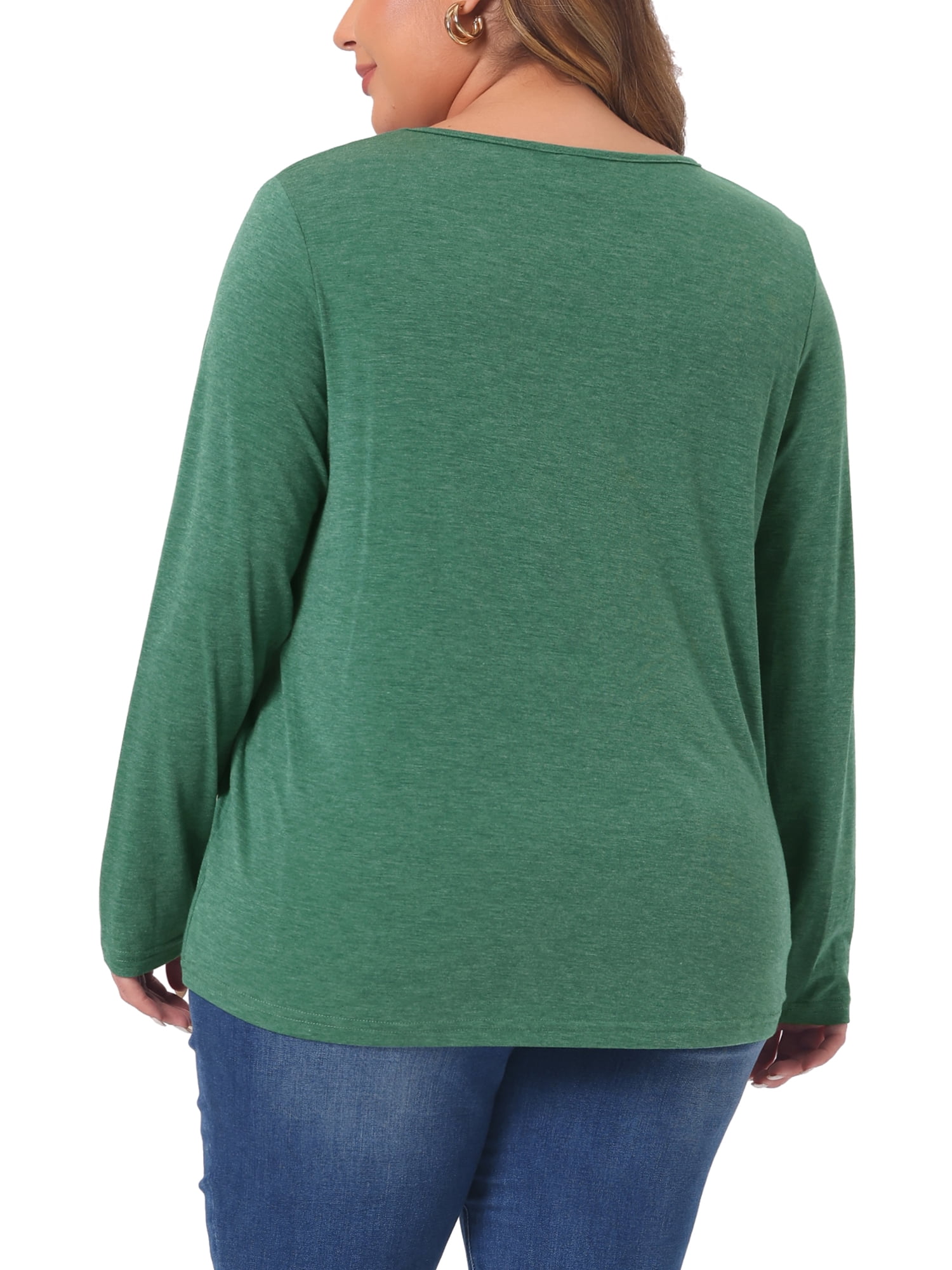 DARING DIVA Women's Plus Tshirt Casual Tops Button Front Long Sleeve Tee Top 4X Green