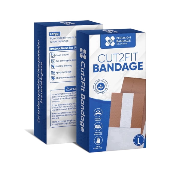 Cut2Fit Bandages - Adhesive Bandage for Wound Care, Long Lasting & Breathable - Custom Size for Minor Cuts and Scrapes, 1 Meter Long (Large)