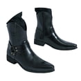 thumbnail image 3 of Cowboy Boots for Men Buckle Pointed Toe Western Boot Casual Side Zipper Leather British Mid Calf Boots, 3 of 8