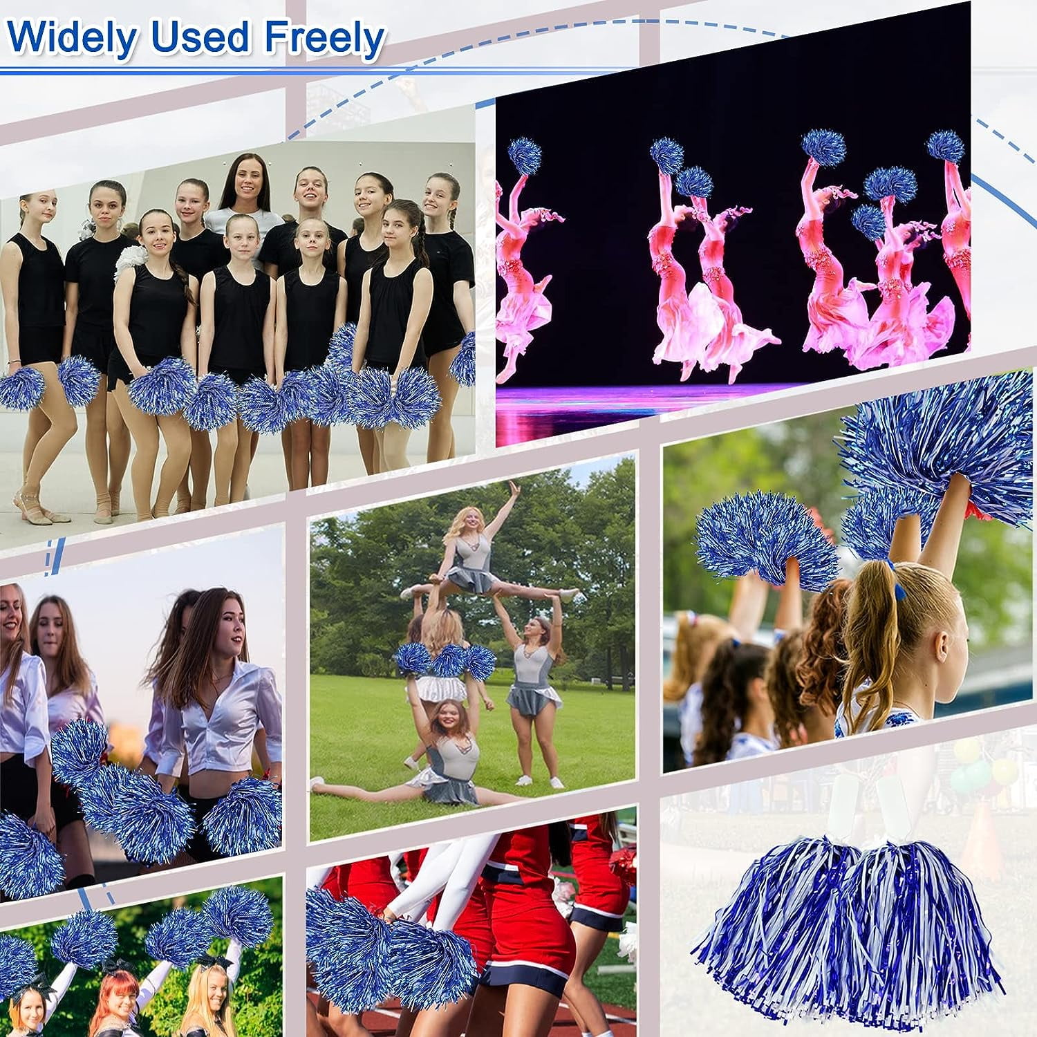 LINLIN 12Pcs Handheld Cheerleading Pom Poms, Metallic Foil Cheerleader Pompoms Hand Flowers for Team Spirit Sports Games Dance Party - Durable & Lightweight