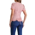 thumbnail image 3 of INSPIRE CHIC Victorian Shirt for Women's Sweetheart Neck Puff Sleeve Halloween Lace Up Gothic Blouse M Grey Pink, 3 of 6