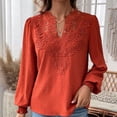thumbnail image 1 of Ladies Fall Winter Fashion V-neck Lace Solid Color Long-sleeved Casual Tops, 100% Cotton Material, 5 Sizes Available, Stylish V-neck Design, For Daily Wear, Office & Travel, Soft Texture, Versatile, 1 of 6