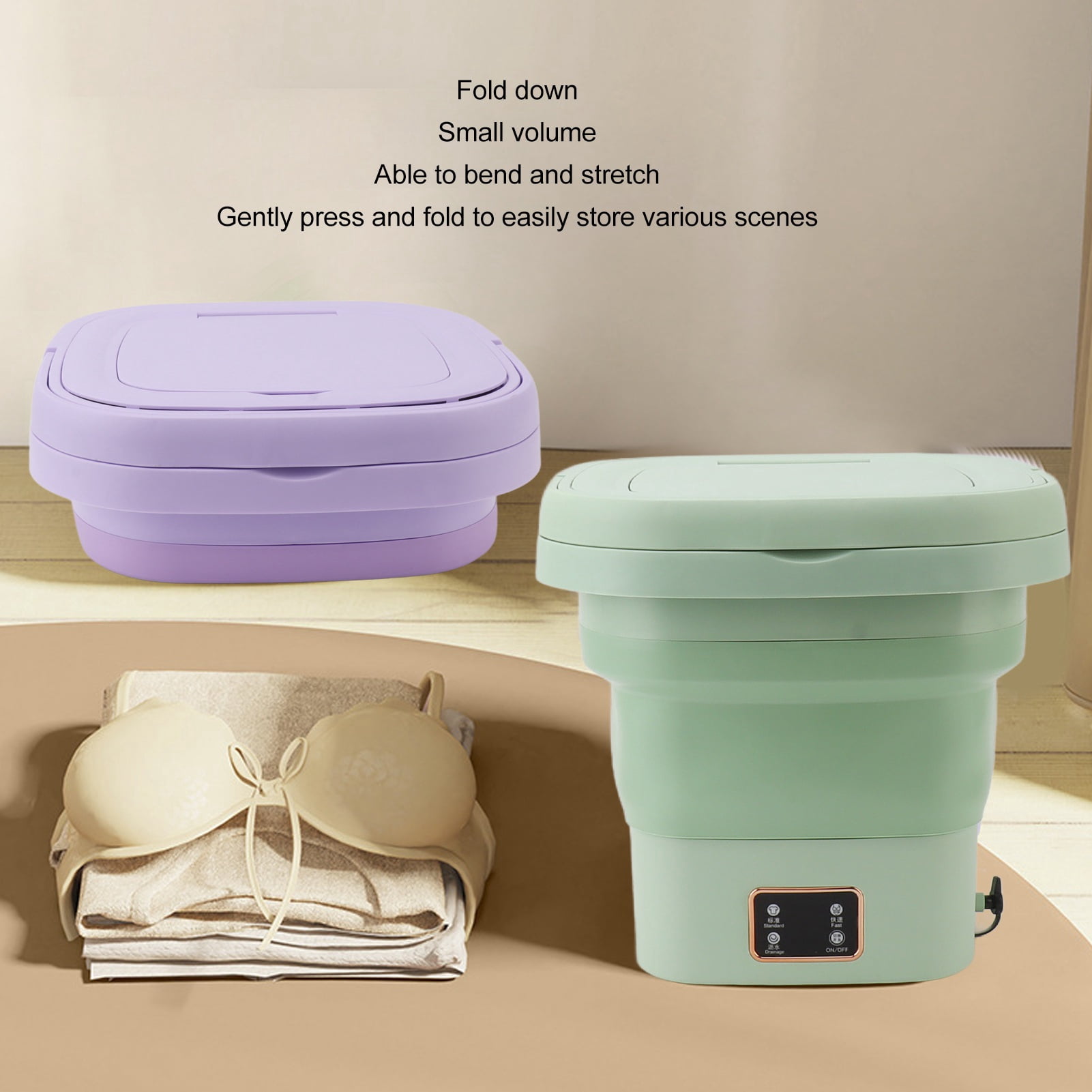 Suodoka Foldable 9L Portable Washing Machine for Dormitory and Hotel, Baby Underwear Mini Washer, Green (11.8 inches / 30 cm)