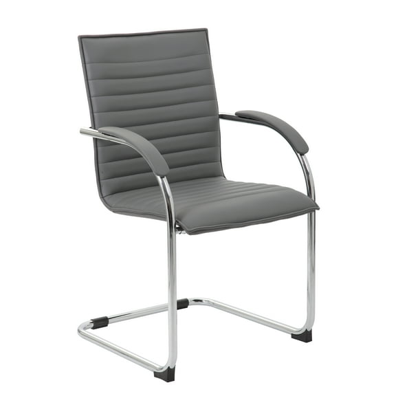 Boss Office Products Transitional Chrome Frame Vinyl Side Chair Pack of 2, Grey
