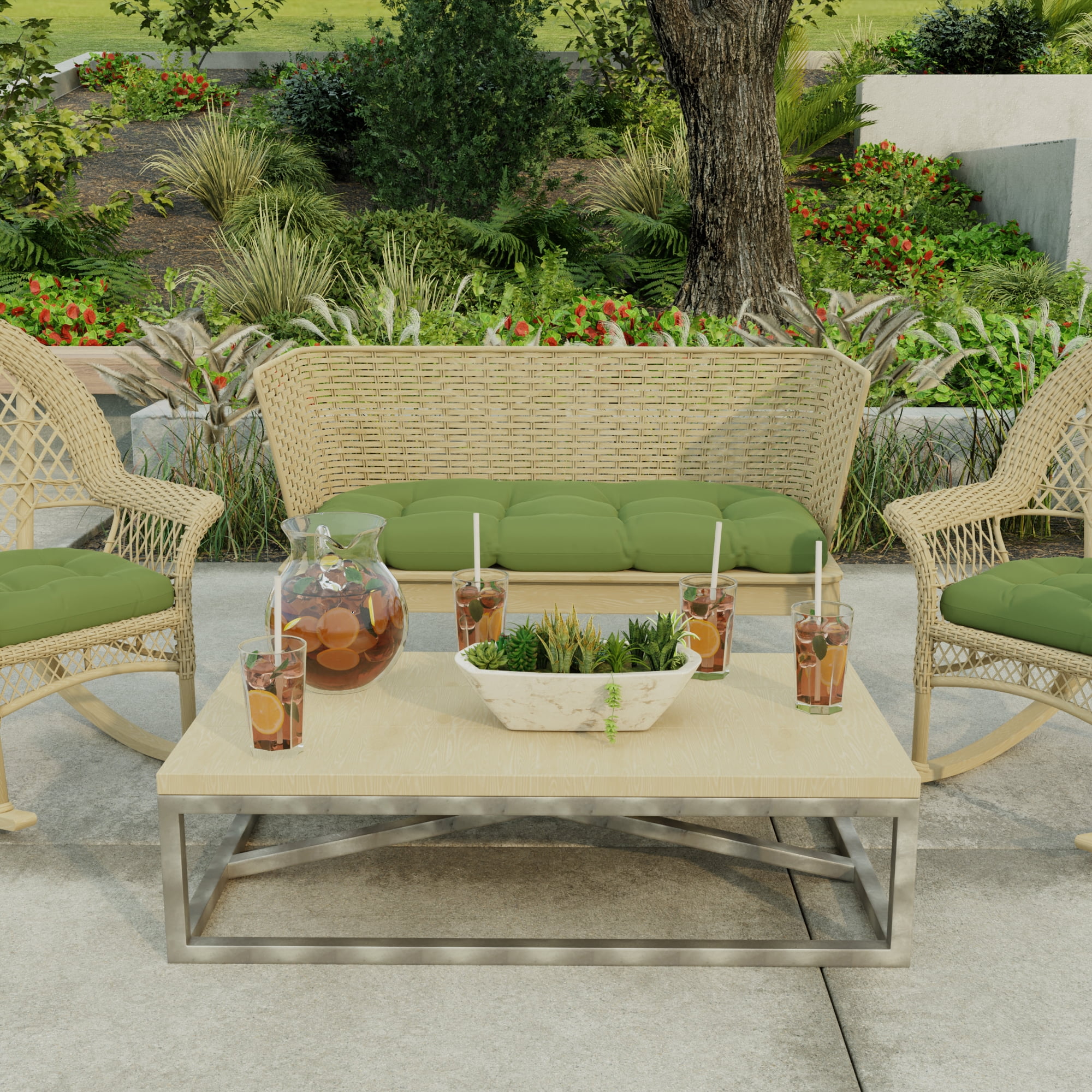 Jordan Manufacturing 44" x 18" Veranda Hunter Green Solid Rectangular Tufted Contoured Outdoor Wicker Settee Bench Cushion
