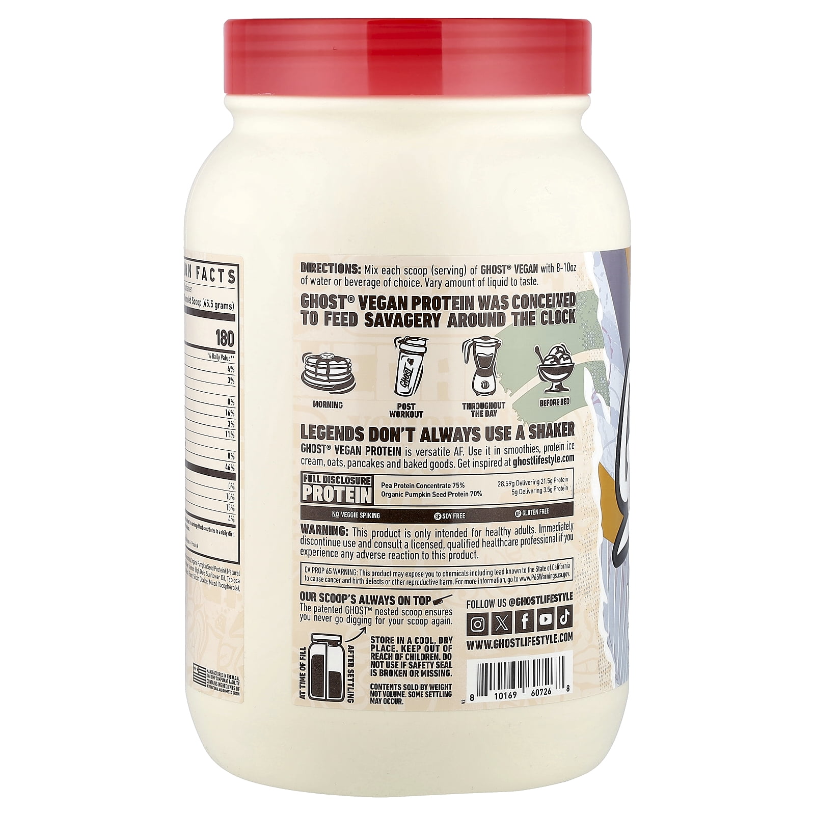 Ghost Vegan Protein, Peanut Butter Cereal Milk®, 2.8 lb (1,274 g)
