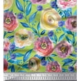 thumbnail image 1 of Soimoi Green Velvet Fabric Leaves & Pink Floral Printed Fabric 1 Yard 58 Inch Wide, 1 of 1