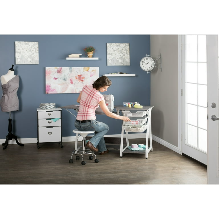 ハンドメイド、デスク Sew Ready Pro Stitch Folding Desk with Storage, White Metal