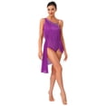 thumbnail image 3 of Sholeno Womens Latin Tango Dance Dress Asymmetrical Shoulder Tassel Ballroom Performance Outfit Purple XXL, 3 of 7