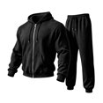 thumbnail image 3 of Delconic Mens Hoodie and Jogger Set Two Piece Tracksuit Full Zip Sweatshirt Drawstring Pants Casual Athletic Outfit Black L, 3 of 7