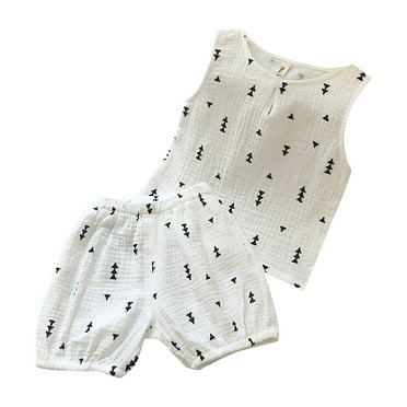 WEAIXIMIUNG Ensembles pour Garçons Taille 10-12 Pantalons Noirs Vêtements Bébé Tout-Petit Tenue d'Été Sans Manches Motif Géométrique Ensemble Deux Pièces pour 6 Mois à 5 Ans