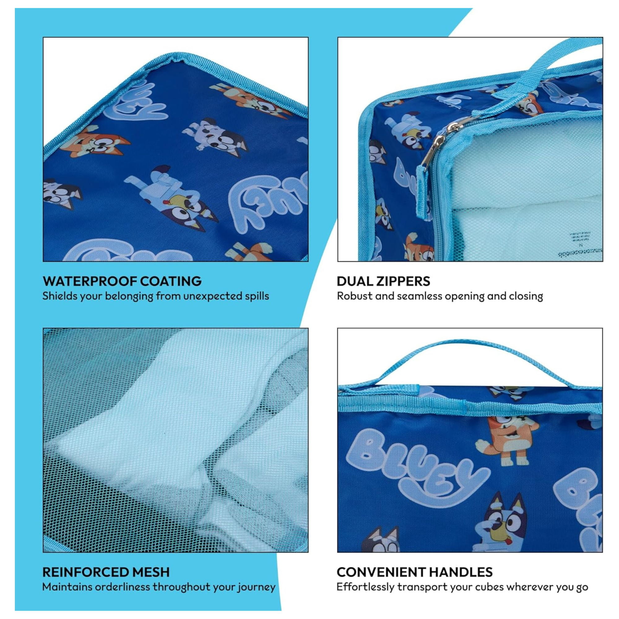 Bluey Bingo Packing Cubes, 5 Piece Set Travel Essential Packing Case Blue for Kids & adult