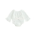 thumbnail image 2 of Newborn Baby Girl Ruffle Long Sleeve Romper 3M 6M 12M 18M  Bowknot Cotton Linen Onesie Bodysuit Cute Fall Outfit Clothes, 2 of 10