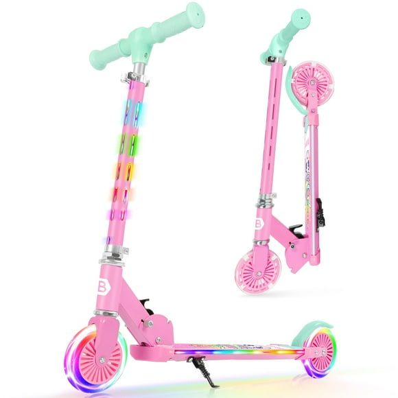 BELEEV Scooters for Kids with Light-Up Wheels & Stem & Deck, 2 Wheel Folding Scooter for Girls Boys, 4 Adjustable Height, Lightweight Kick