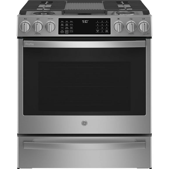 GE Profile 30” Dual Fuel Range with Wifi and No-Preheat Air Fry Stainless Steel - PC2S930YPFS