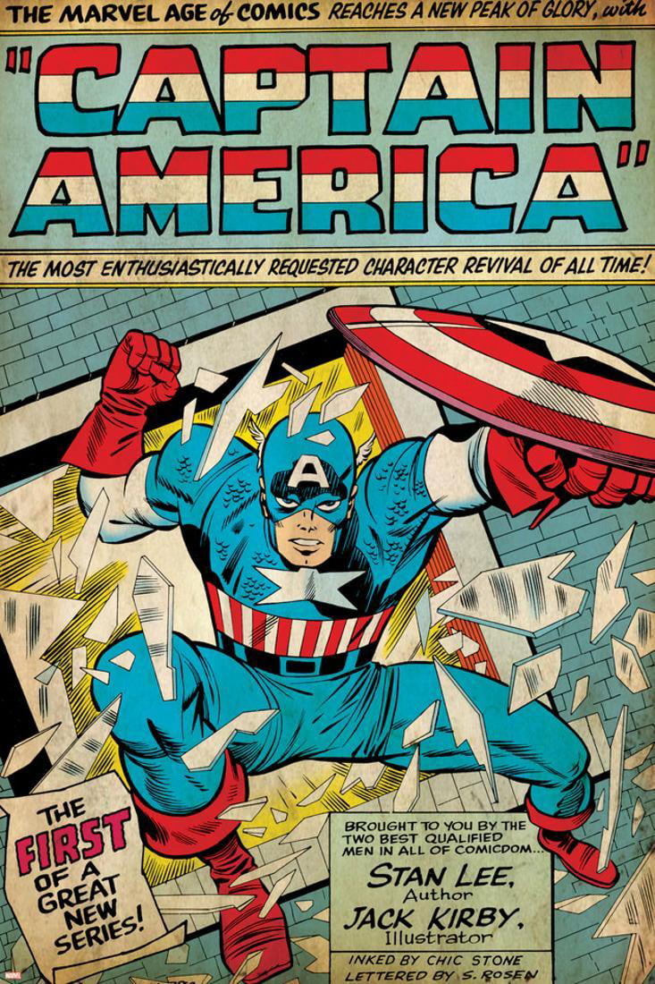 Marvel Comics Retro Captain America Comic Panel Smashing Through