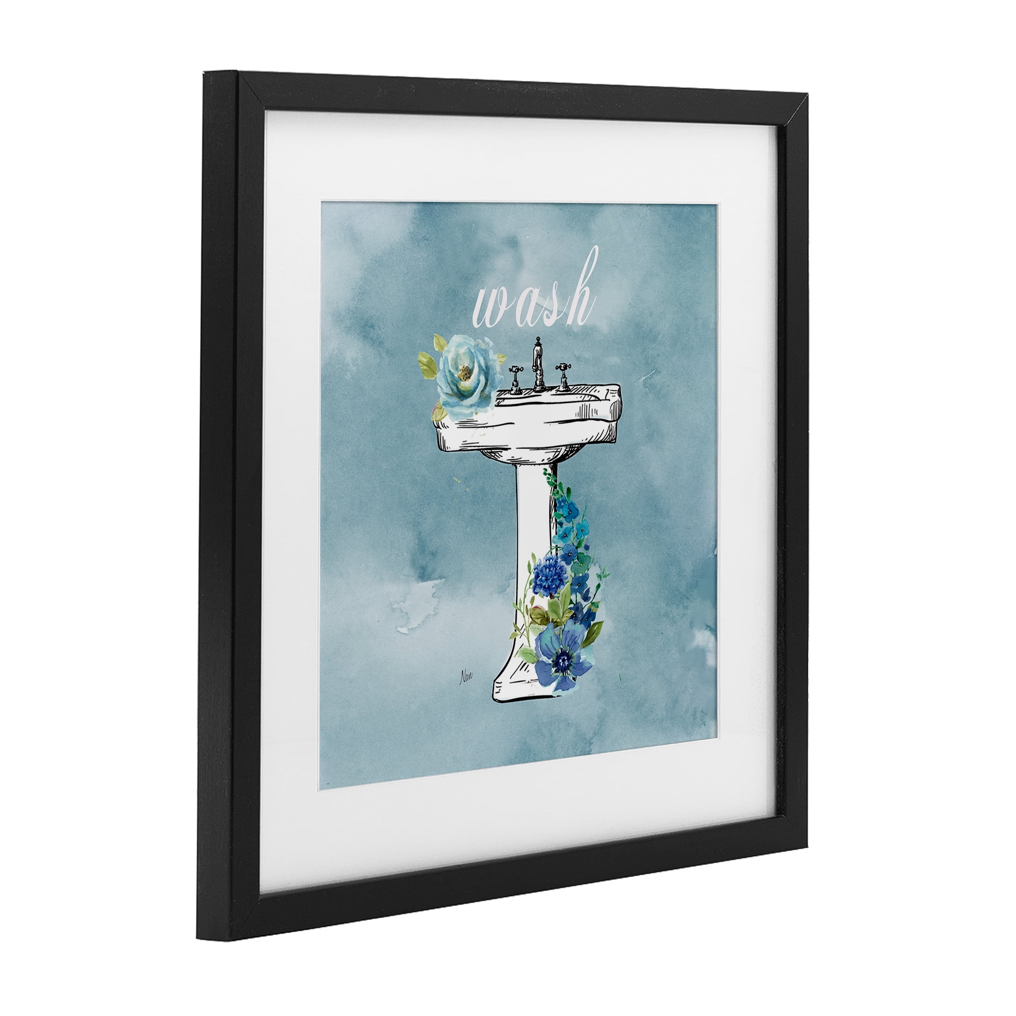 Stupell Industries Floral Bathroom Rules Wash Black Framed Print Under Glass, design by Nan