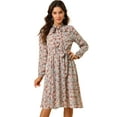 thumbnail image 1 of INSPIRE CHIC Robe Ceinturée à Imprimé Floral Vintage en Mousseline à Manches Longues à Col Noué pour Femme, 1 of 6