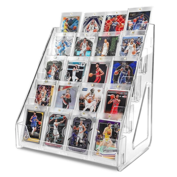 Card Display Stand, 5 Tier Vertical Holder for Trading Cards, Greeting Cards, Stickers, Baseball Cards and Sports Graded Cards, Snap-On Assembly