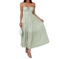 thumbnail image 2 of Women Casual Summer Maxi Sundress Spaghetti Strap Bow- Tie Flowy Boho Beach Long Dress 2025 Green L, 2 of 7