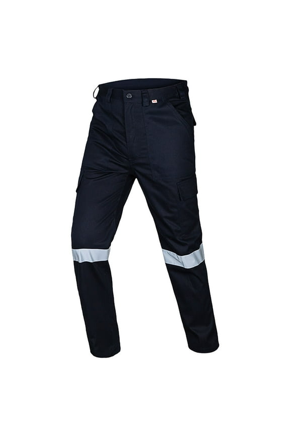 Mens Safety Pants High Visibility Elastic Waist Drawstring Pants Reflective Tape Road Loose Lightweight Breathable Work Pants for Men Blue