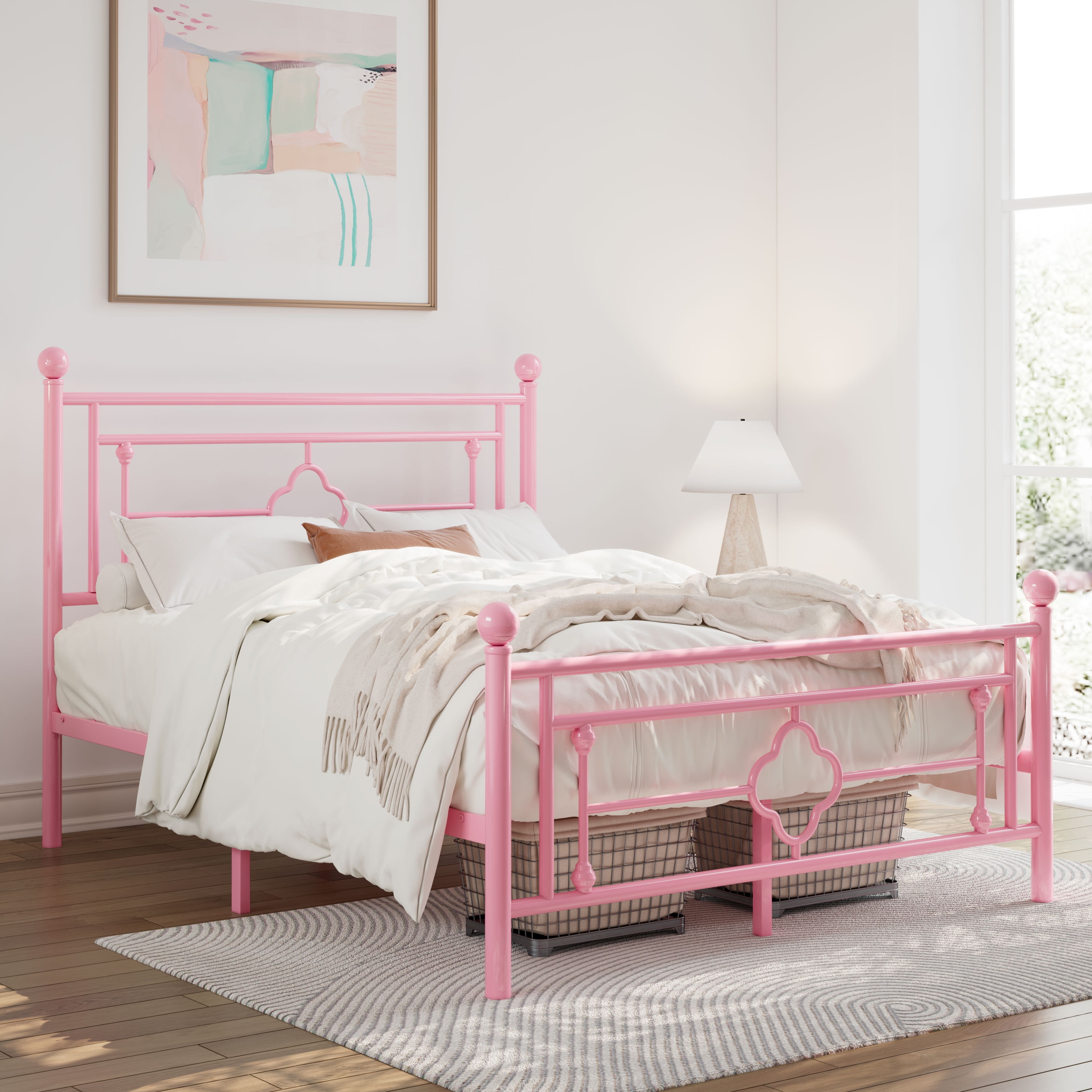 Allewie Queen Size Metal Bed Frame With Storage, Victorian Vintage ...