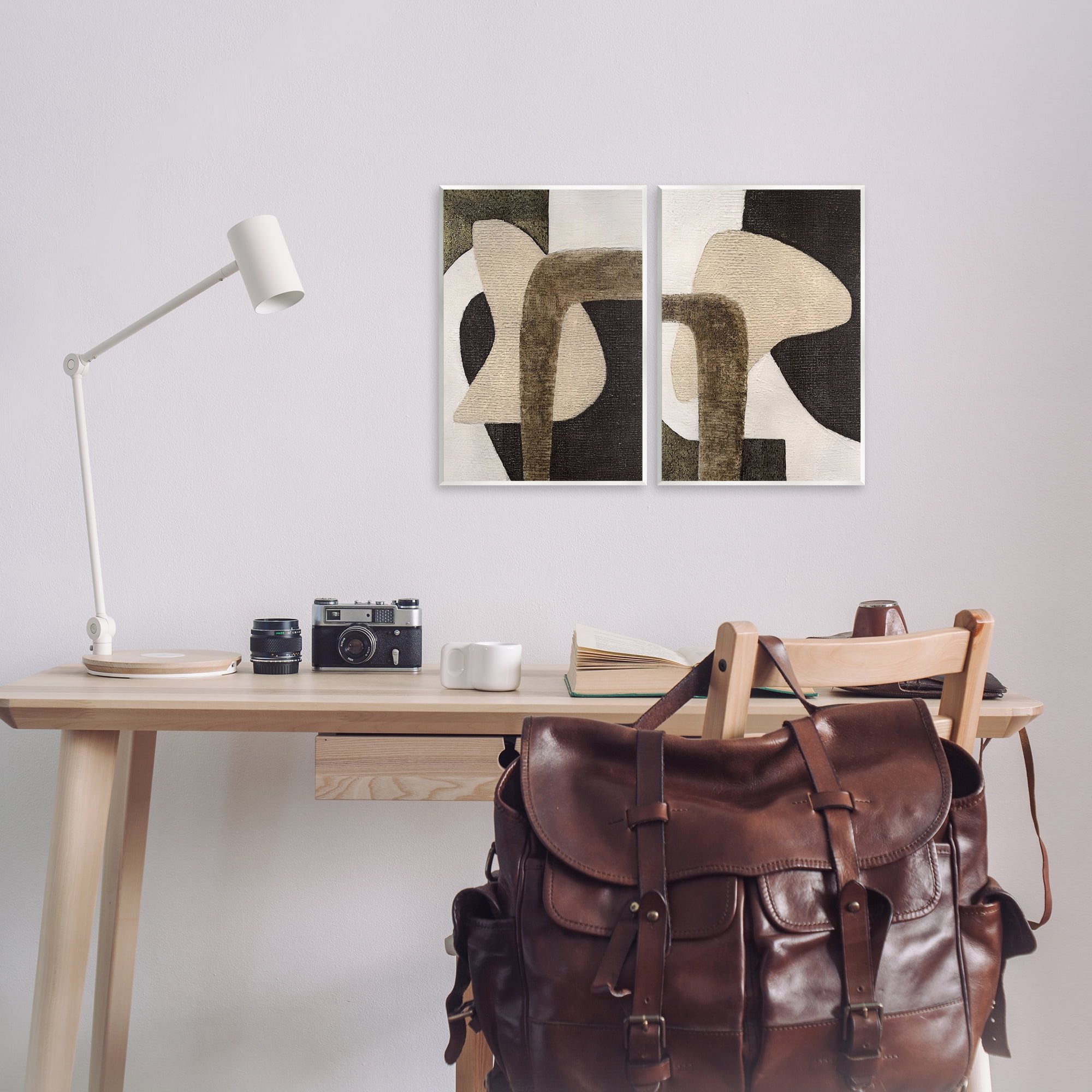 Stupell Industries Minimalist Brown Beige Shapes Abstract Painting Unframed Art Print Wall Art, 11 x 14, Set of 2