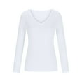 thumbnail image 4 of Annhoo Long Sleeve Shirts for Women Spring Slim Stretchy V Neck Base Layer Tees Basic Solid Color Undershirts, 4 of 8