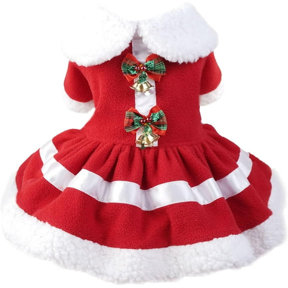 Dog Christmas Dress Costume Pet Santa Claus Clothes Velvet Dresses Puppy Winter Cold Weather Coat Xmas Holiday Outfit Kitty Clothing Red Skirt Apparel for Small Medium Dogs Cats Girl (Medium)