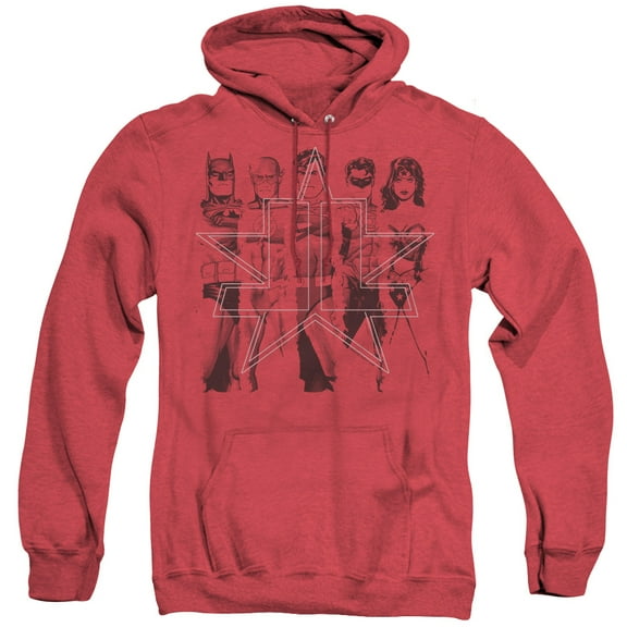 JLA Justice League Five Stars Adult Heather Hoodie Sweatshirt Red