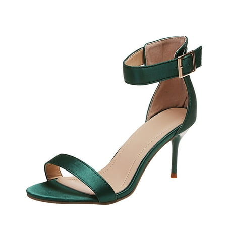 

Fashion Women s Thin Heel High Heeled Sandals Solid Color Buckle Silk Satin Fish Mouth Shoes Modern Sandals