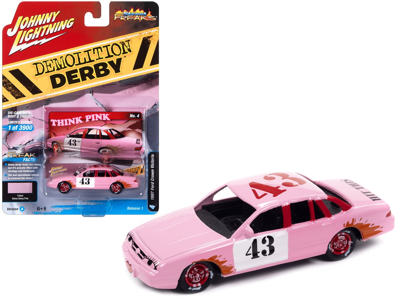 Diecast 1997 Ford Crown Victoria #43 Faded Demo Derby Pink "Demolition Derby" Limited Edition to ...