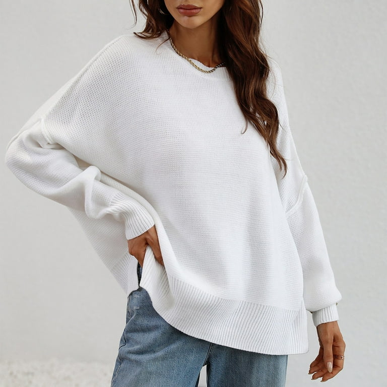 Women's Fall Clothes, Outfits Sweaters For Women 2022 Trendy Cardigan  Women's Autumn And Winter Solid Round Neck Long Sleeve Knit Sweater  Pullover