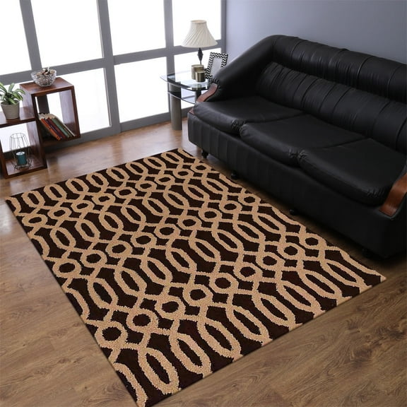 Rugsotic Carpets Hand Tufted Wool Eco-Friendly Area Rugs - 4'x6', Rectangle, Brown Beige, Modern Contemporary Design, High Pile Handmade Anti Skid Rugs for Living Room, Bed Room (K00734)