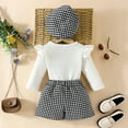 thumbnail image 4 of GYRATEDREAM Infant Toddler Girls Outfits Summer Round Neck Long Sleeve Pit Strip T-Shirt + Shorts + Hat 3 Pieces Sets Baby for 6 Months-3 Years, 4 of 8