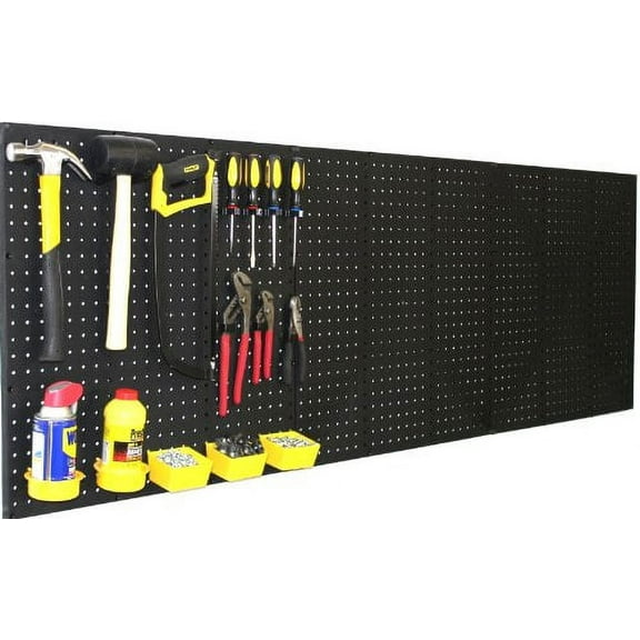 WallPeg Plastic Pegboard Panels, 96" Wide Garage Tool Pegboard, Black