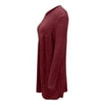 thumbnail image 5 of ClodeEU Dresses for Women，Fashion Solid Color Round Neck Dress， Pleated Long Sleeved Mid Length Dress Wine,Womens Plus L, 5 of 6