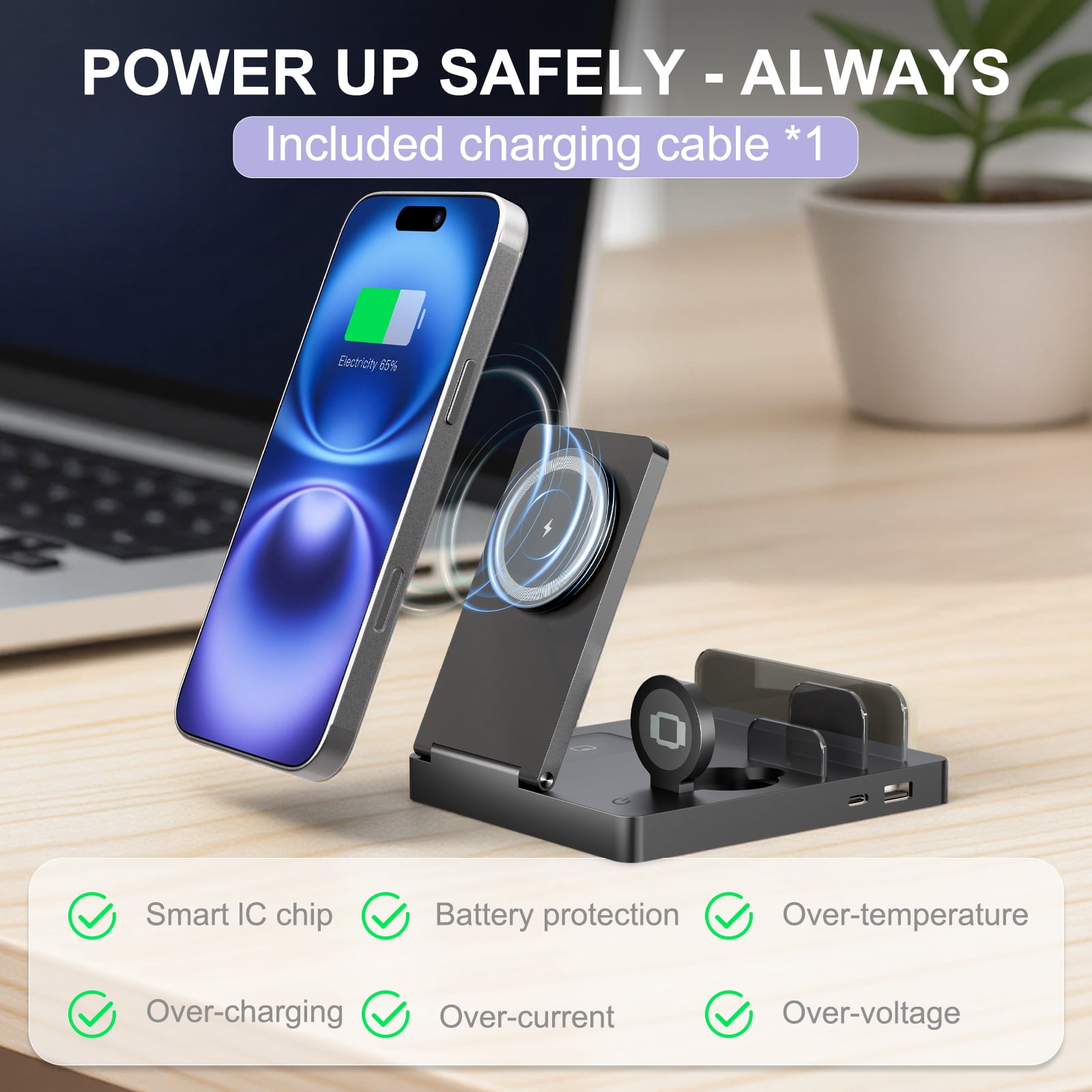 Charging Station, Wireless Charger, 5 in 1 Phone and Watch Charger for iPhone 17 16 15 14 13 12, for Apple Watch, Wireless Charger Station for AirPods 4 3 2, for iPad, Black