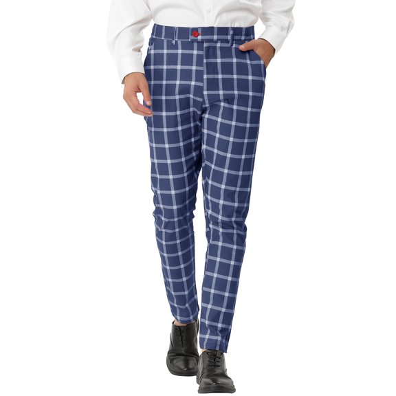 Lars Amadeus Men's Plaid Dress Pants Slim Fit Business Checked Trousers