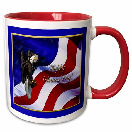

3dRose Veterans Day Bald Eagle with American Flag - Two Tone Red Mug 11-ounce