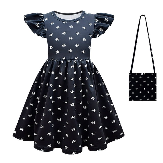 Wednesday Addams Costume Robe d'Été pour Filles pour Enfants Costumes de la Famille Addams Robe de Fête Cosplay d'Halloween
