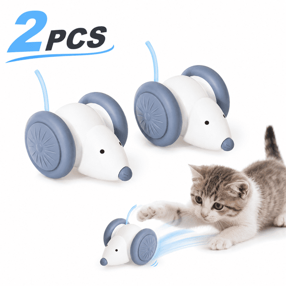 Pawchum Interactive Cat Toy, Automatic Moving Mouse, White, 2-Pack, Random Motion, Usb Rechargeable
