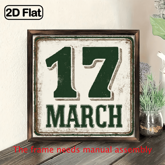 2D Flat, 1pc Vintage Wooden Wall Art, 17 March Original Indoor Wall Sculpture, St Patrick'S Day Decor, Inspirational Desktop Decoration, 8x8 Inch, for Valentine'S Day, Christmas, Halloween, New Y
