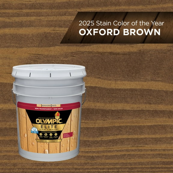 Olympic Elite 5 Gallons ST-2019 Oxford Brown Semi-Transparent Exterior Stain and Sealer in One Low VOC