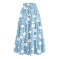 thumbnail image 3 of Women’s Floral Print Tiered Maxi Skirt with Elastic Waist and Drawstring Pockets Lightweight Flowing Design for Everyday Wear Sky Blue S, 3 of 5