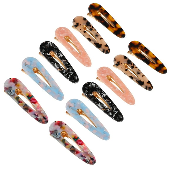12 Pcs Hair Barrettes Bobby Pins Black Clips Girl Water Drop Marble Woman Miss
