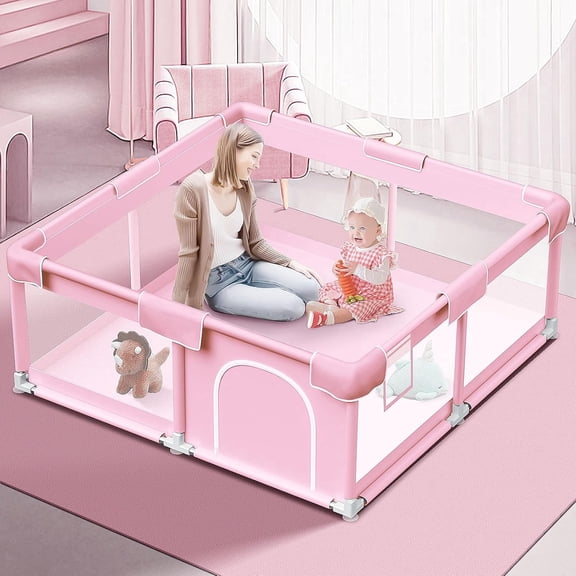 Baby Playpen 51x51 Inches Playpen for Little Princess Play Yards Indoor & Outdoor Sturdy Safety Baby Girls Play Pen with Soft Breathable Mesh Toddlers Activity Center with Anti-Slip Base